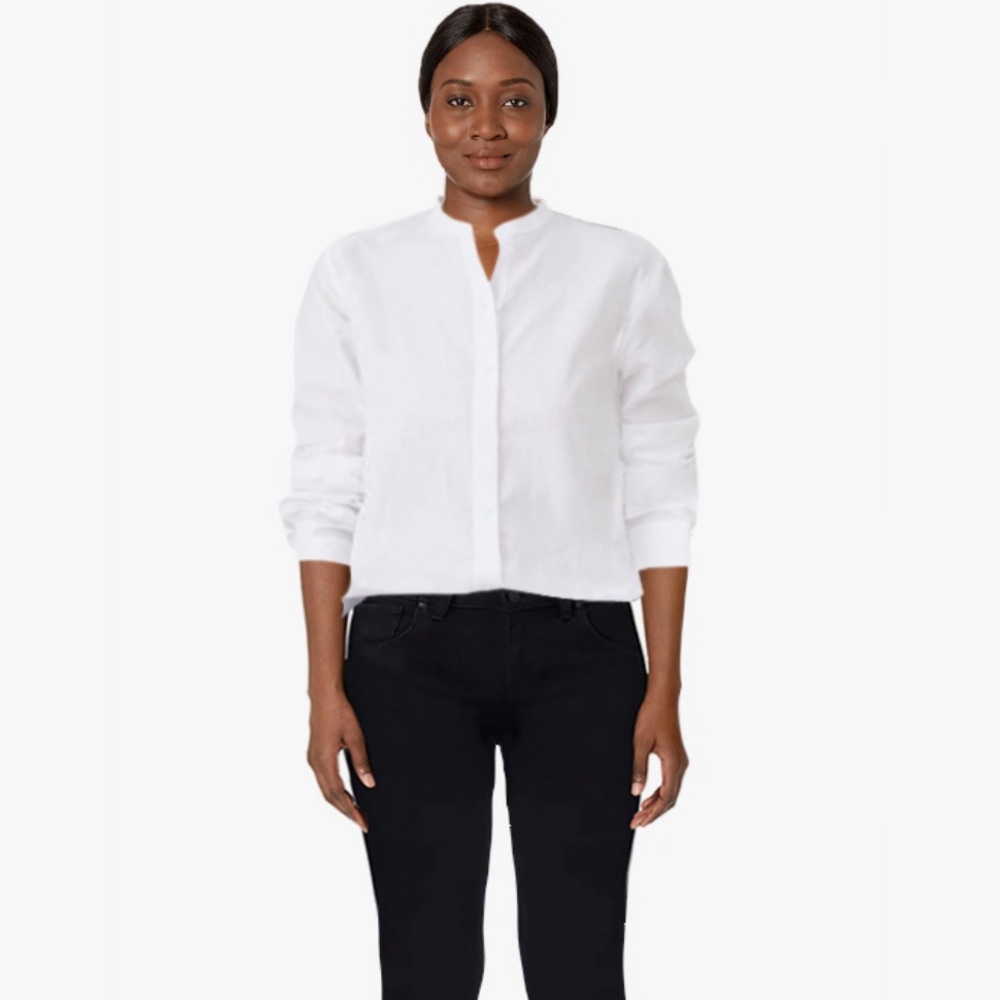 NWT White Linen Button Down French Collar Shirt - Picture 9 of 9